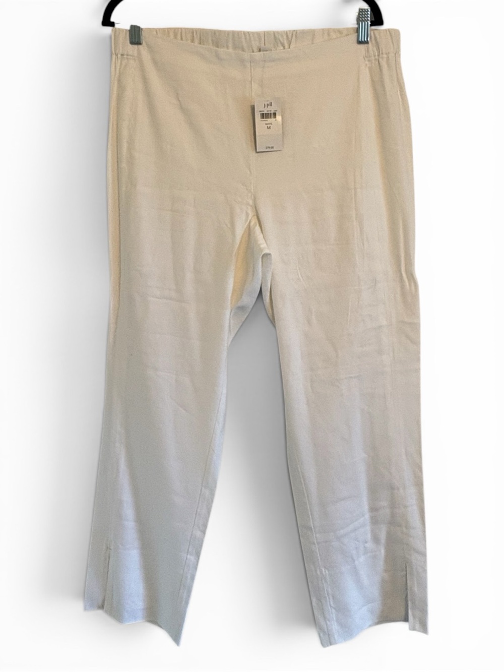 NWT J. Jill White Linen Stretch Ankle-Length Pants with Hem Slits M